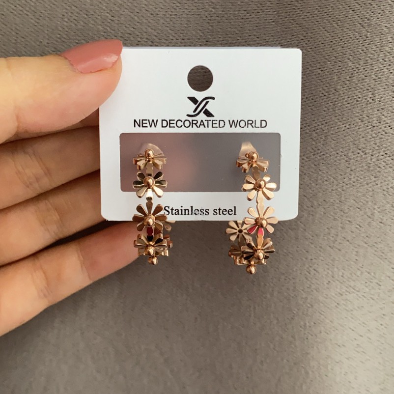 Anting Titanium Asli Cewek Import Korea Anti Karat Murah AA053 motif bunga