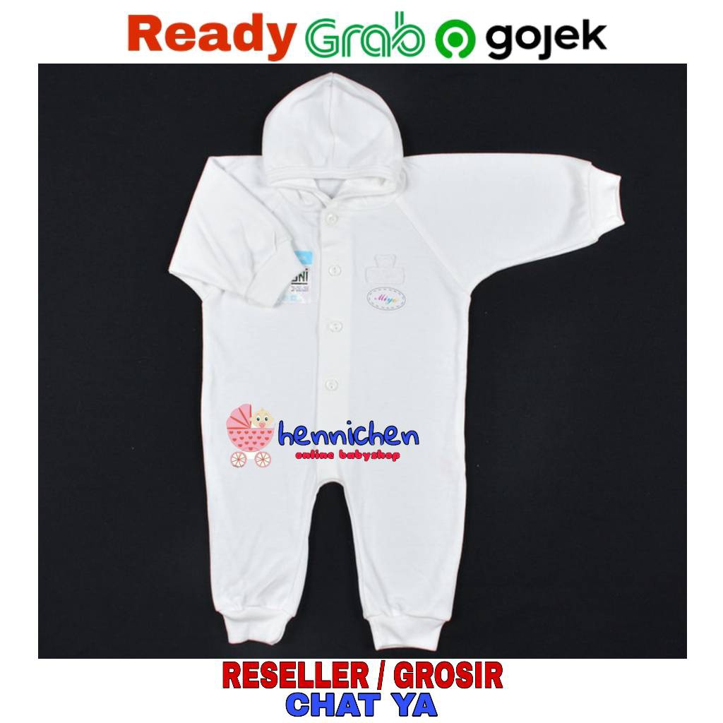 MIYO by libby Baju Kodok Panjang Topi Buka Kaki Bayi WHITE Newborn (0-3M) SNI