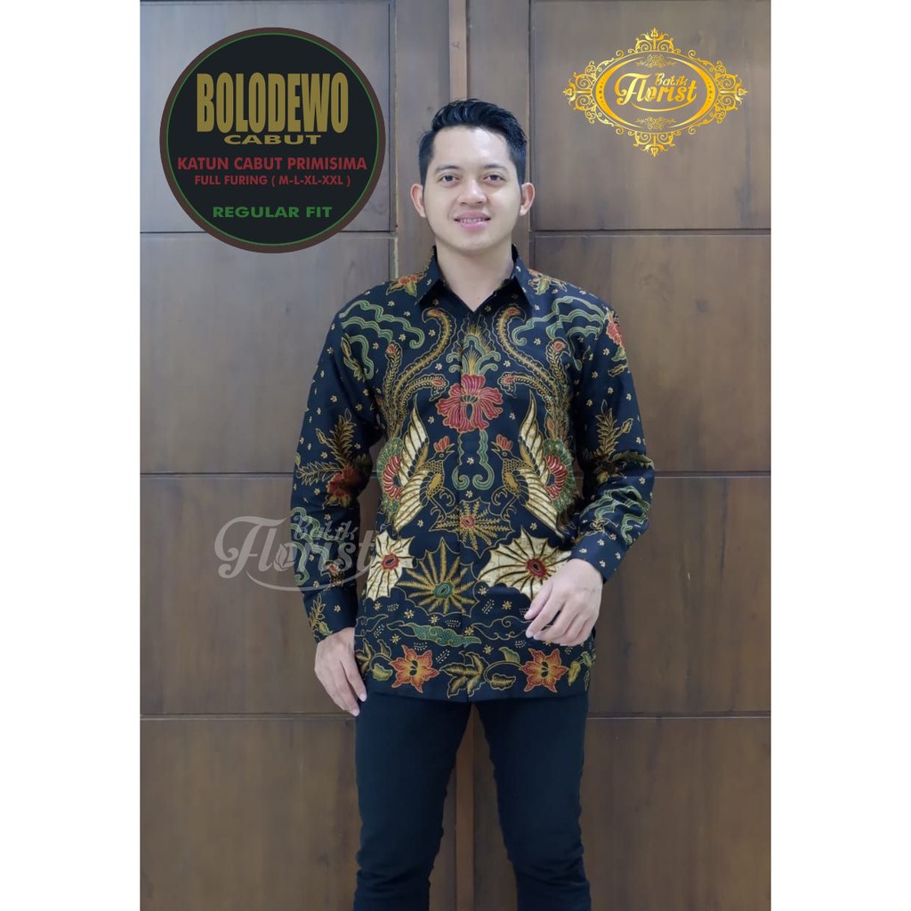 Batik Solo BOLODEWO CABUT Kemeja Pria Katun Cabut Sragenan Full Furing