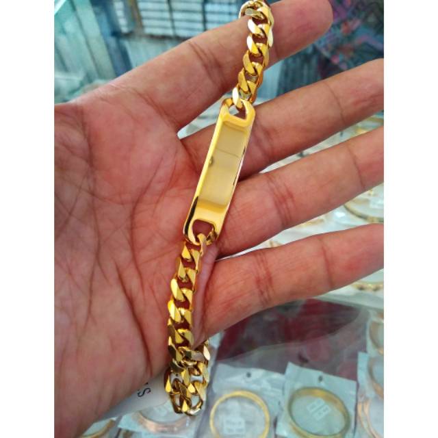 GELANG WANITA PRIA RANTAI PLAT ELEGAN TITANIUM 316L EMAS GOLD