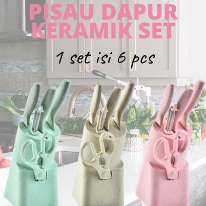 [tulala shop] Pisau Set Jerami 6in1 EVCRIERH Stainless dilapisi anti lengket/Peralatan Masak Pisau