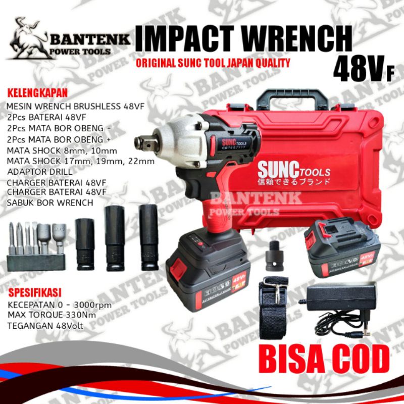 MESIN BOR BATERAI 48V IMPACT WRENCH MERAH (FULL) SUNC TOOL. BOR BUKA PASANG BAUT, BOR SHOCK. BOR MUL