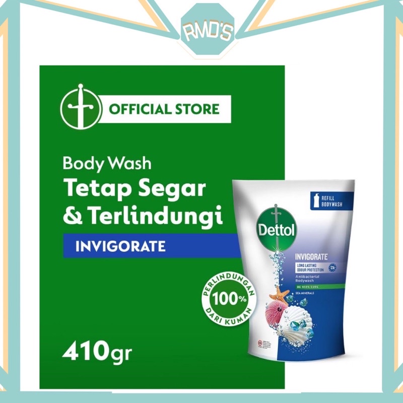 Dettol Bodywash Invigorate 410gr Sabun Mandi Sea Mineral Refill - Pouch