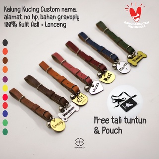 Image of Kalung Kucing Custom Nama Bahan Kulit Asli Liontin Gold Silver Premium