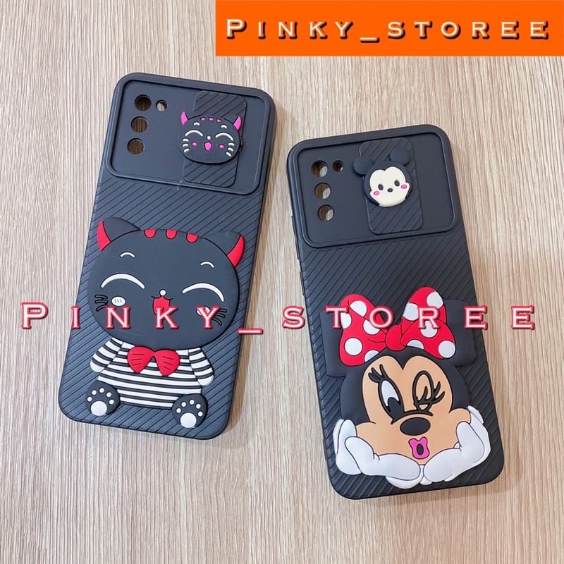 CASE MACARON SLIDE OPPO A74 4G/ A94/ F9/ RENO 5/ SOFT CASE MACARON SLIDE CAMERA KARAKTER MOTIF DORAEMON HELLOKITTY KEROPPI MIMICAT MINNIEMOUSE