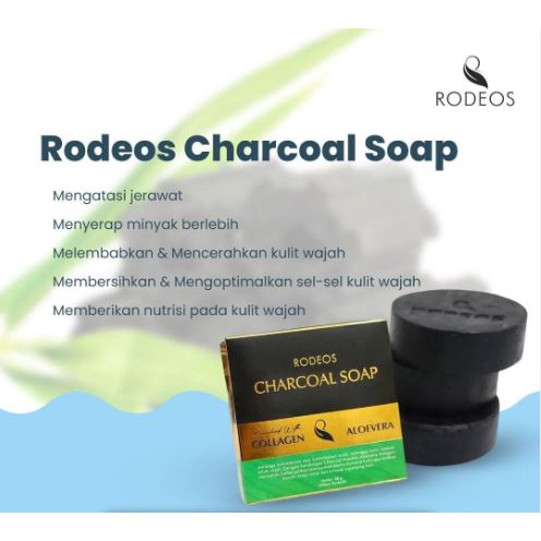 Rodeos Charcoal Soap with Collagen &amp; Aloevera 80gr - Sabun Wajah Pencerah &amp; Pembersih Jerawat Flek Hitam, Komedo - Open Reseller, Dropshipper