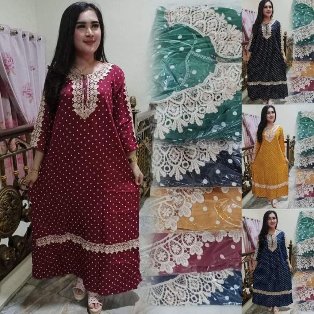 Daster Renda Arab Motif Polkadot Lengan Panjang