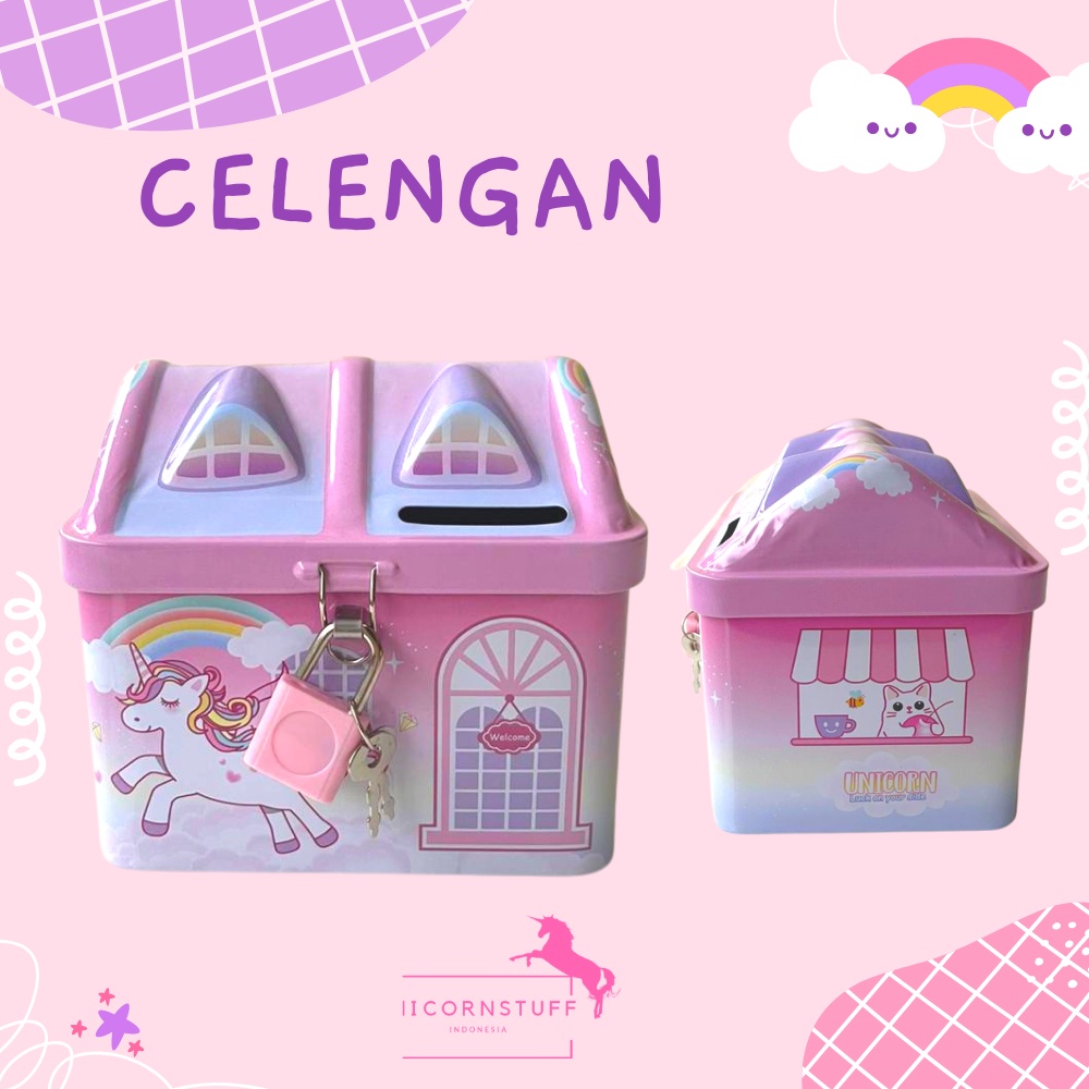 Celengan Unicorn Anak Cewek Perempuan Ulang Tahun Gembok Kunci Kado Perempuan