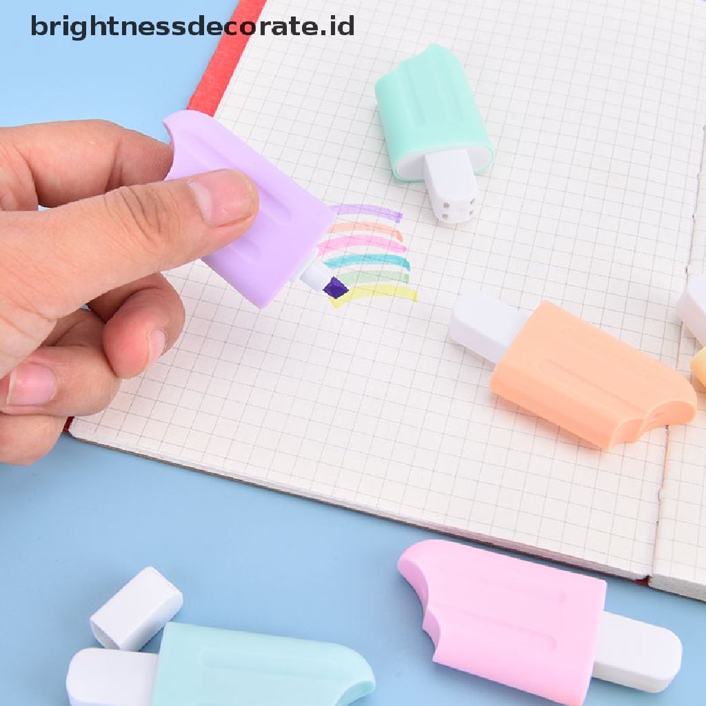 6pcs / Pak Highlighter Bentuk Es Krim Warna Permen Untuk Perlengkapan Sekolah / Kantor