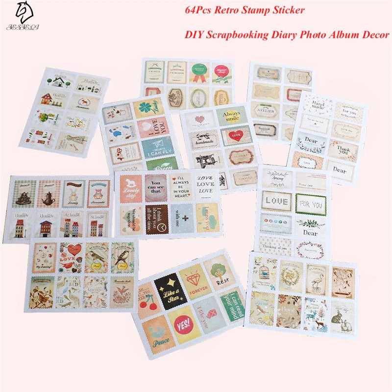 

INDORETAIL | 64 Pcs (8 Lembar) Retro Stamp Sticker Segel Amplop Scrapbooking Diary Foto Album