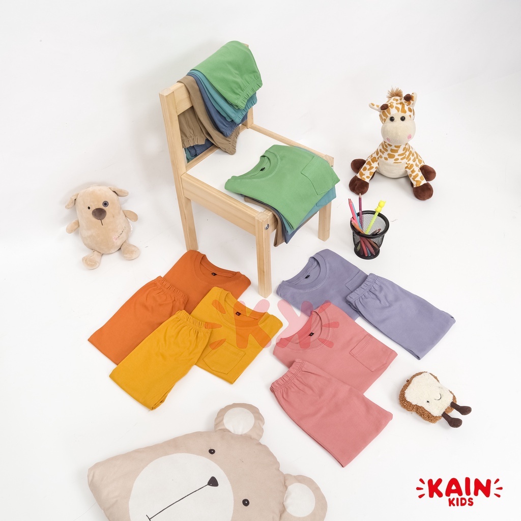 KainKids Setelan Kaos Polos Anak &amp; Celana Jogger 1-7Y | Set Pocket Tee Jogger Pants PK SJ01