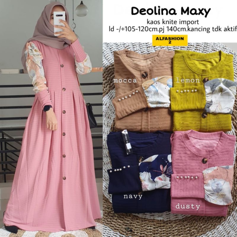 Deolina gamis bahan kaos knite import ld 105-120 pj 140 kancing hanya variasi by alfashion