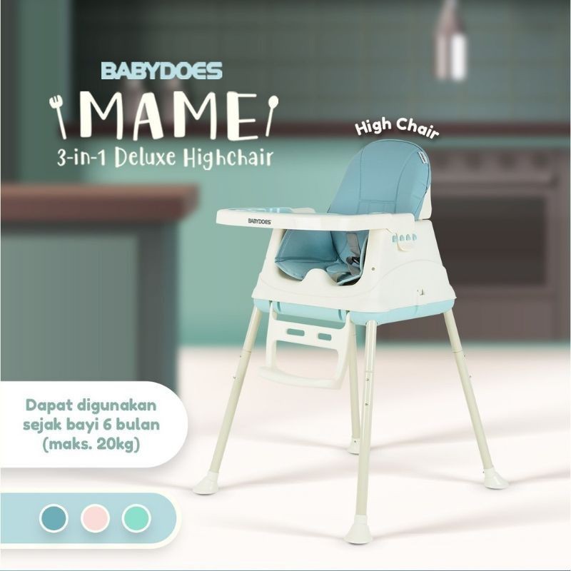 Kursi Makan Bayi Baby Chair High Chair BabyDoes Mame 3 in 1 Deluxe /High Chair Multifunction Nacker