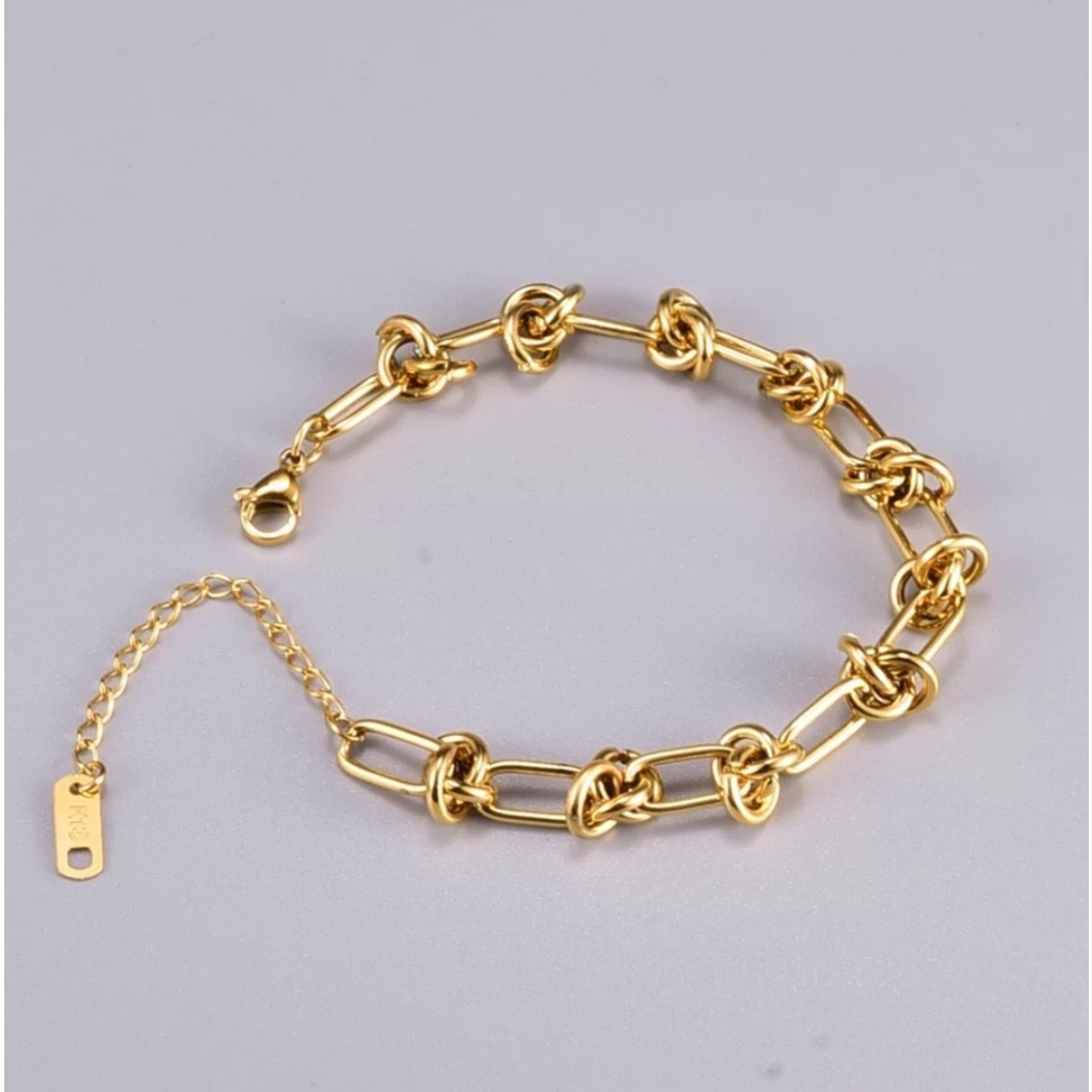 Gelang Tangan Rantai Titanium Model Rantai Simpul Warna Gold