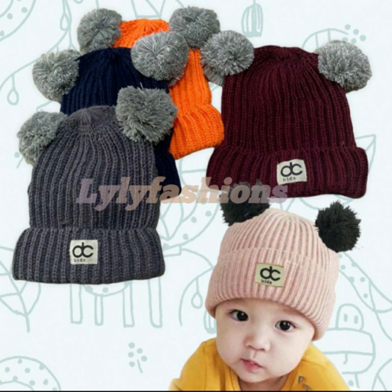 Topi Anak Kupluk Pompom Bayi Rajut / Topi Rajut Bayi Pompom / DC kids Topi Bayi Rajut Pompom Premium