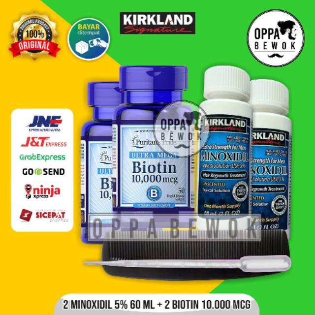 MINOXIDIL BIOTIN 10000 PAKET DOBEL COMBO TERMURAH (penumbuh rambut brewok jenggot alis kumis)