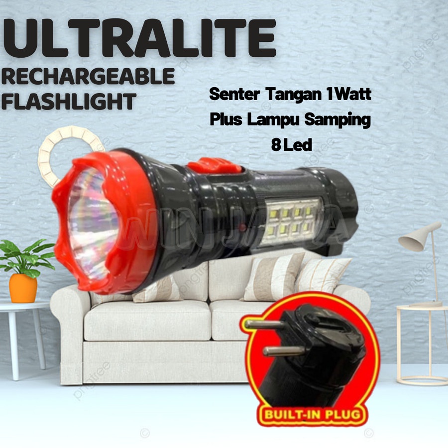 SENTER LED CHARGER ULTRALITE ULT T1W 8LED SENTER TANGAN RECHERGEABLE