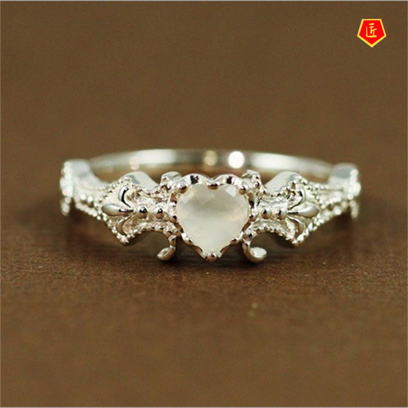 [Ready Stock]Female Fashion Flower Opal Heart-Shaped Ring