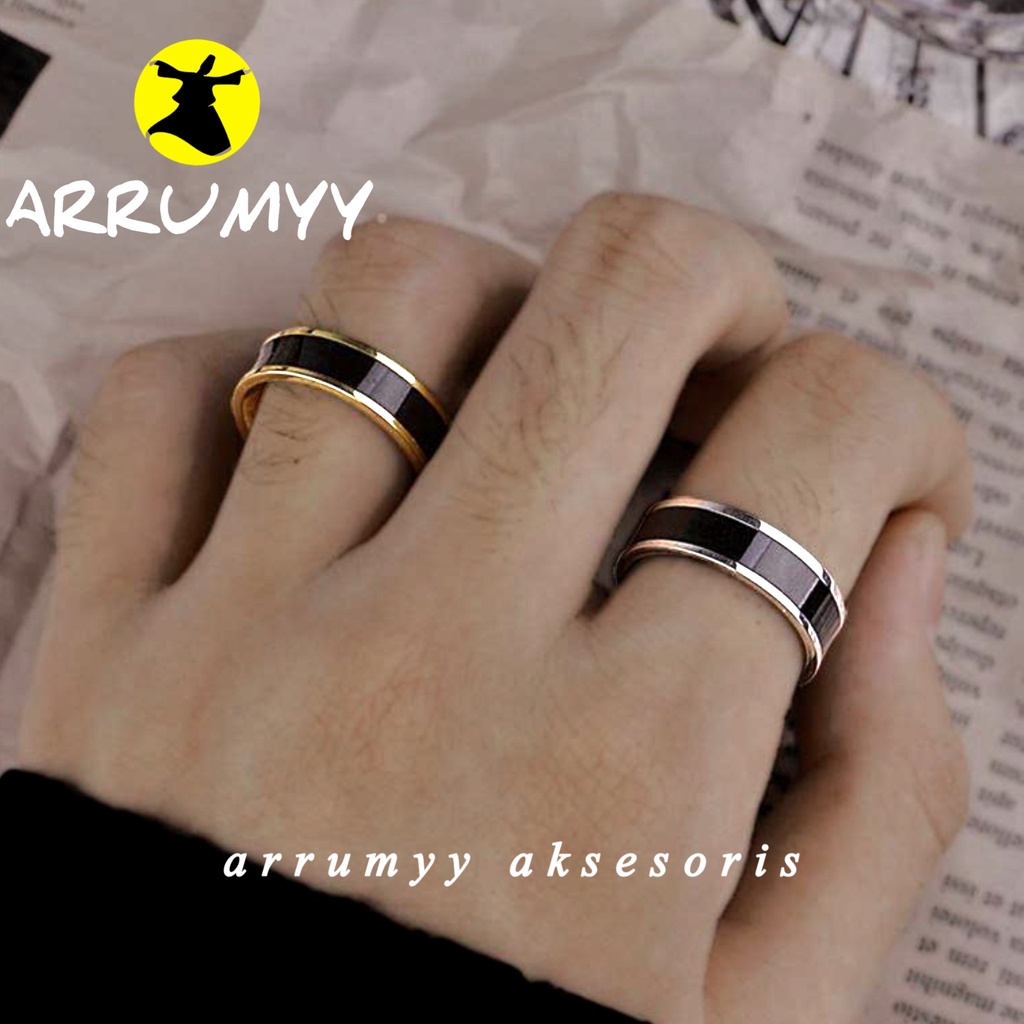 ARRUMYY cincin pria wanita kombinasi titanium warna silver hitam gold black simpel