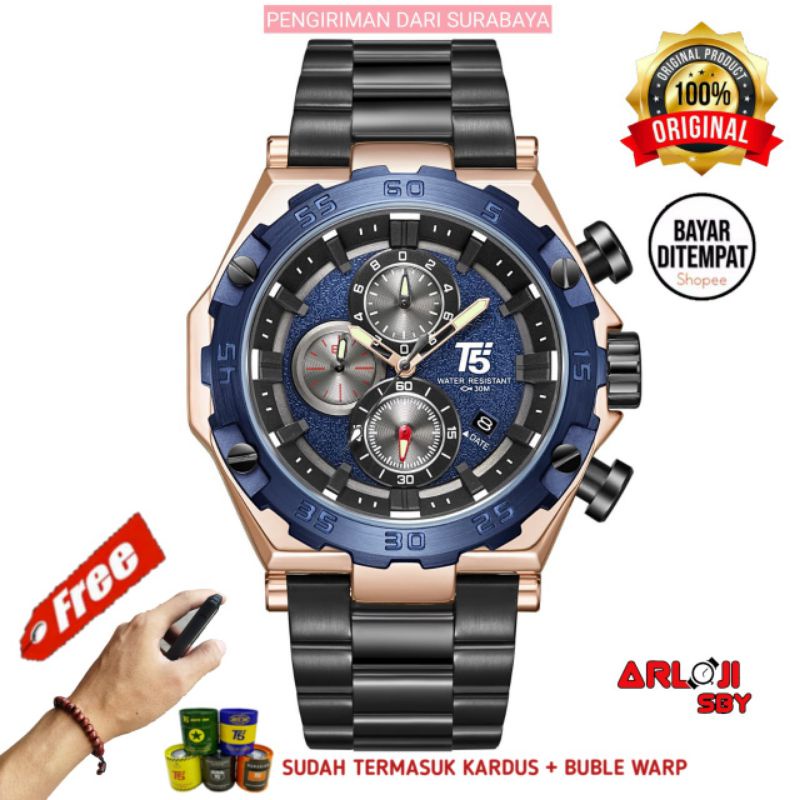 JAM TANGAN PRIA T5 H 3847G CHRONOGRAPH ORIGINAL TAHAN AIR FREE BOX PAPPER BAG