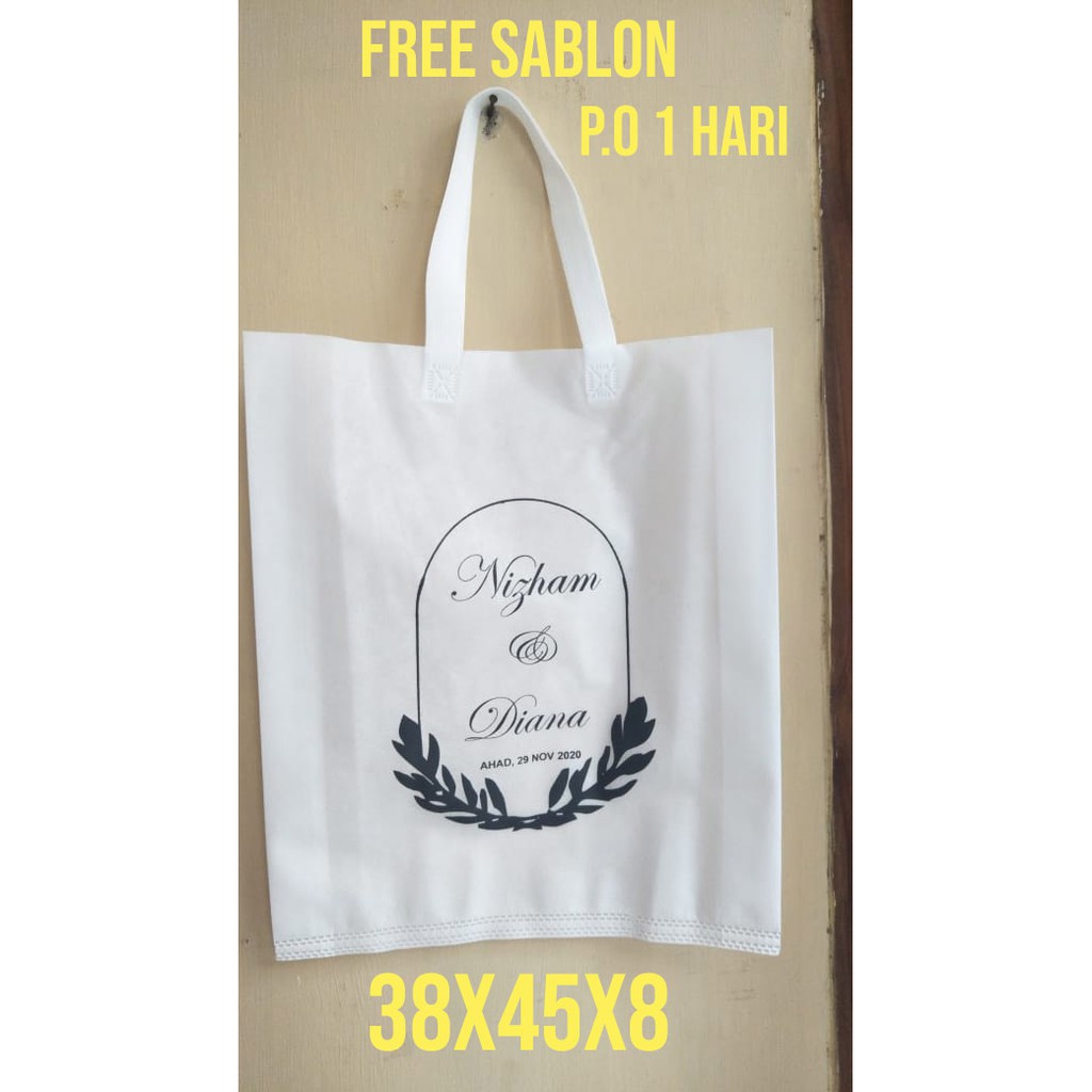 38x45x8 Tas Spunbond Tali Sablon Custom / Goodiebag Souvenir / Tas