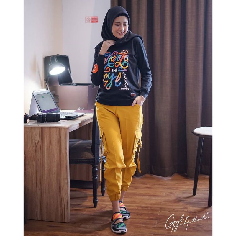 Celana wanita cargo Murah / Bawahan Stylish Jogger Cewek Modis Kekinian BISA BAYAR DITEMPAT(COD)-KUNING KUNYIT