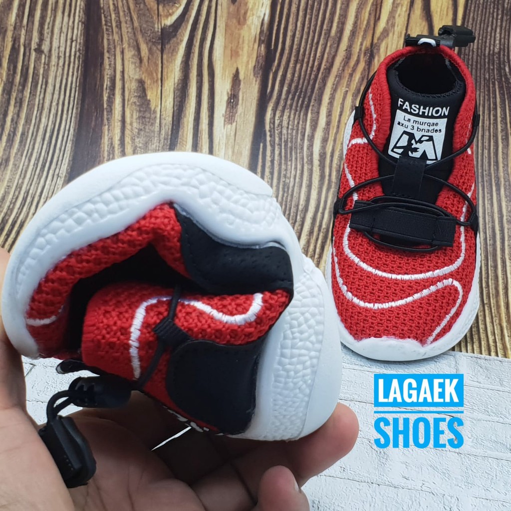 Sepatu Anak Laki Laki IMPORT Usia 1 2 8 9 Tahun MERAH Sneakers Size 21 35 Lentur - Sepatu Anak Sport