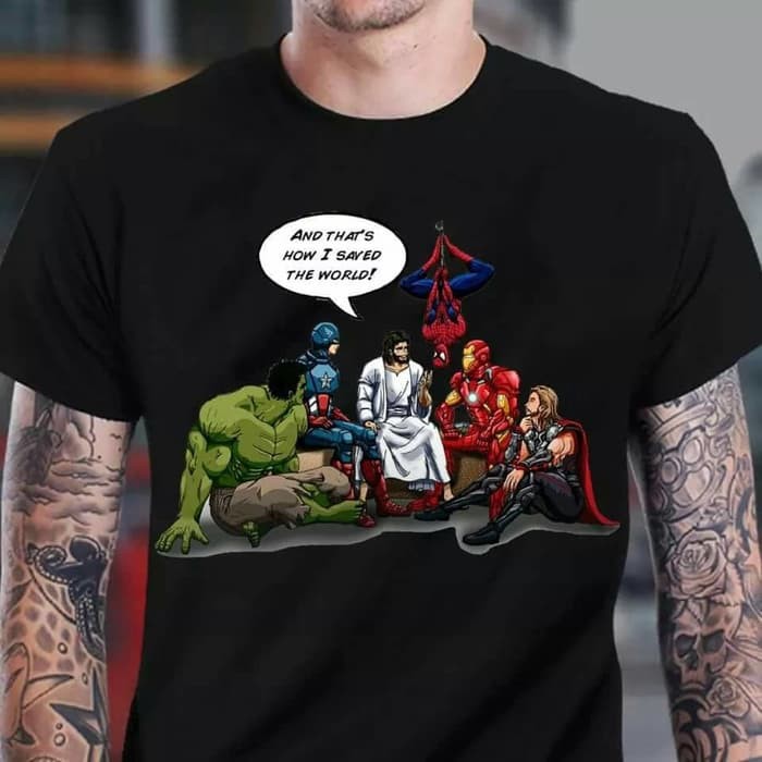 jesus and superheroes t shirt