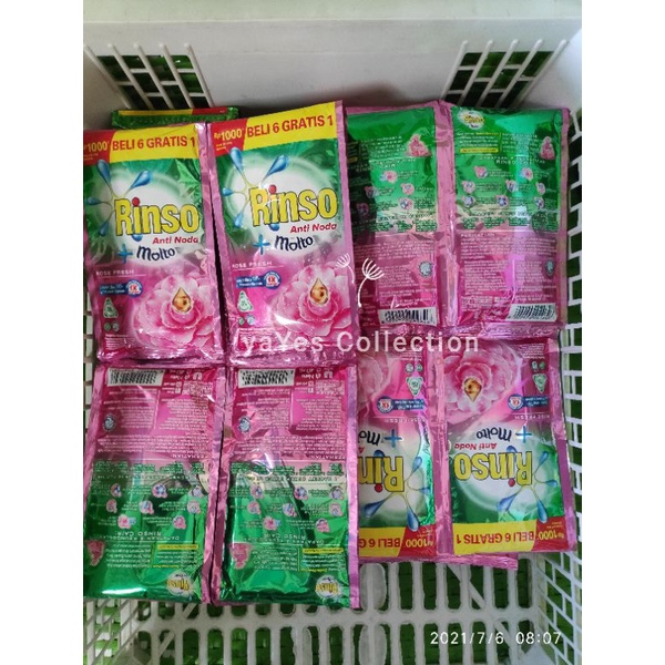 Rinso + Molto Anti Noda Deterjen Cair 1 Renceng 6 Sachet pcs Rencengan Sabun cuci baju detergen Rose