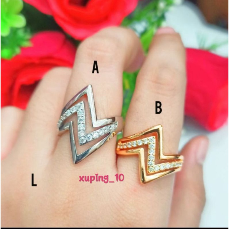 Cincin dewasa zigzag double Ring pertama mewah merawan (COD)