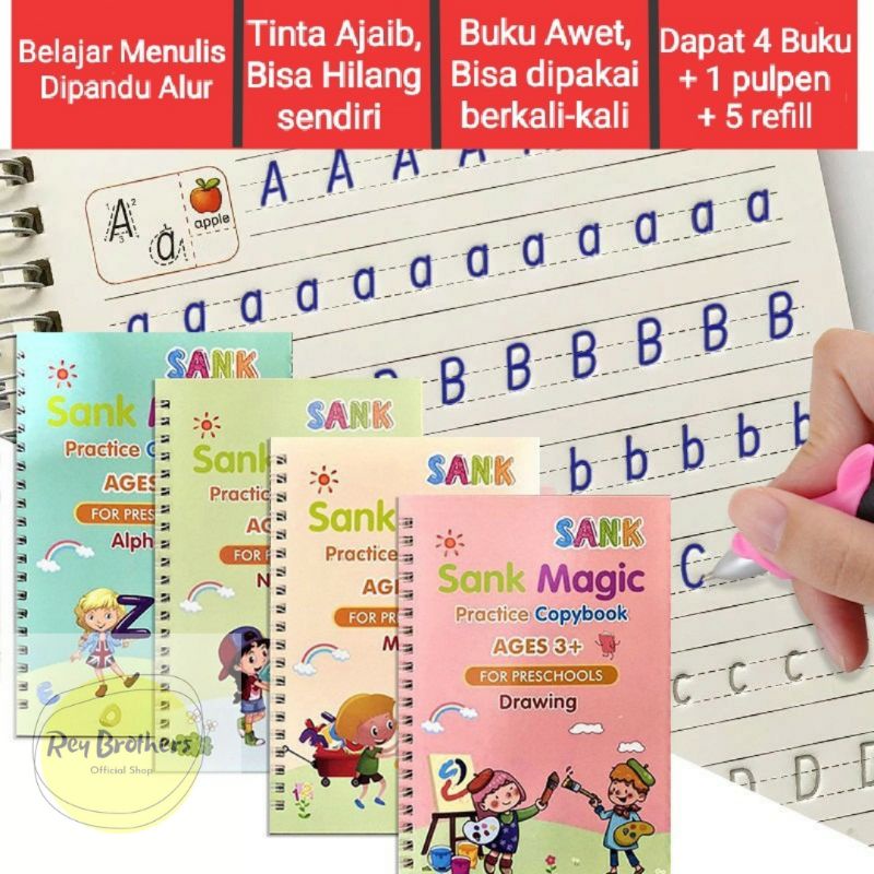 

COD BUKU ANAK BELAJAR MENULIS - SANK MAGIC PRACTICE COPYBOOK - 4 Books/Set Copybook Kid's English Learning Calligraphy Magic Books