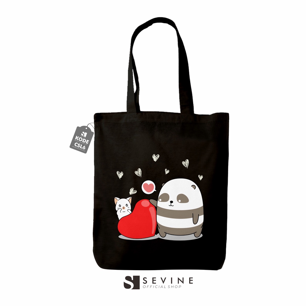 Sevine Totebag Tas Wanita Tote bag Resleting Cute Cat Black Series - CSL6