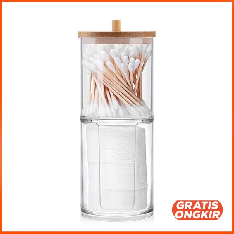 Makeup Organizer Toples Cotton Bud with Bamboo Lid - DO01