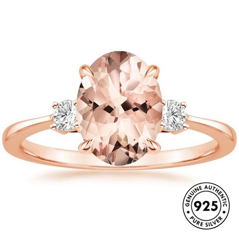 Cincin Berlian Champagne Bahan S925 Silver Warna Rose Gold