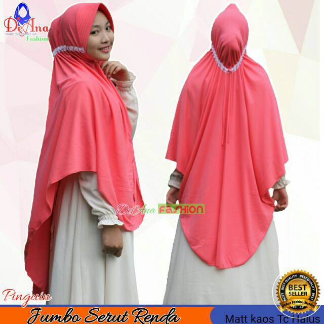 jilbab kaos antem jumbo jilbab syari serut renda