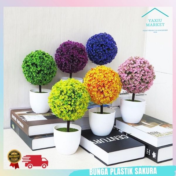 Tanaman Hias Plastik Ornamen Pot Bonsai Sakura Tumbuhan Bunga Pajangan