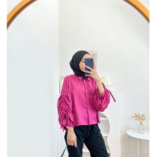 WFS88 Fashion Baju Blus Wanita Terbaru /  Monic Top Blouse Serut / Baju Atasan Wanita Putih