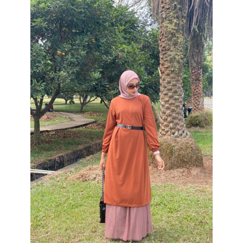 Alena Tunik, TUNIK WANITA MUSLIM BUSUI CANTIK BAHAN KAOS IMPORT LD 100-120 JUMBO ZIPPER BUSUI OOTD