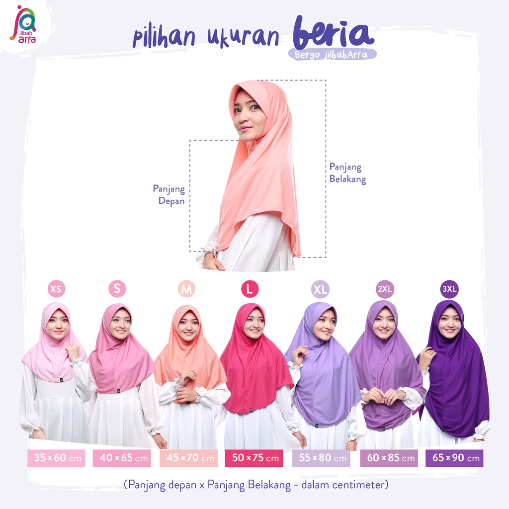 Jilbab Afra ( Jilbab Arfa ) Bergo Beria Pet Standar Size 2XL Jilbab Instan Bahan Kaos Adem &amp; Lembut