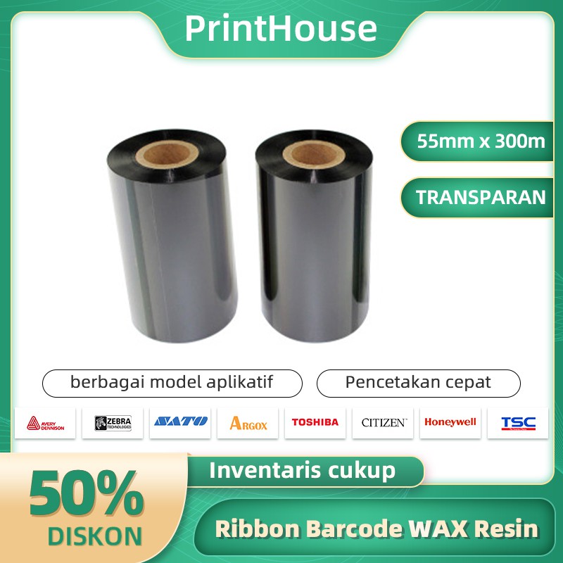 Ribbon Wax 55MM x 300M RIBBON BARCODE WAX RESIN TRANSPARAN / TRANSFER RIBBON / High Quality