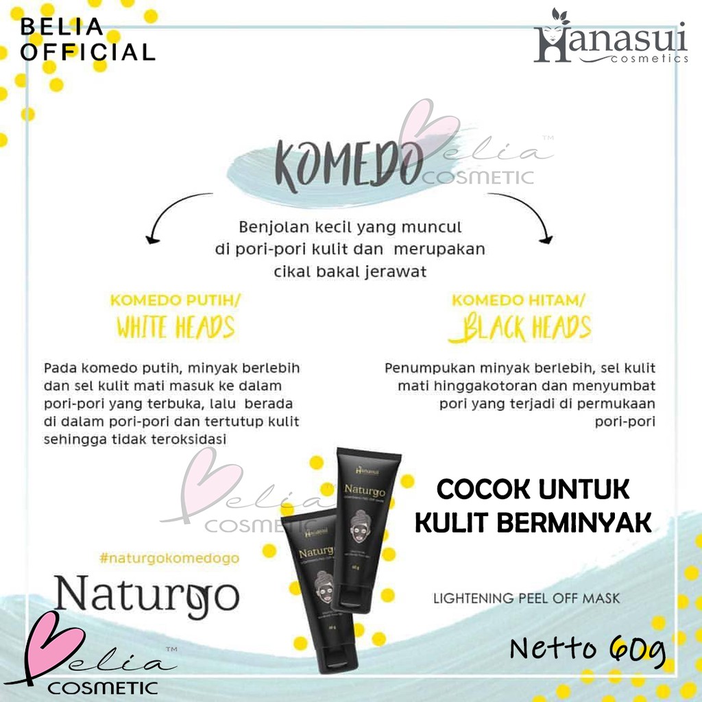 ❤ BELIA ❤ HANASUI Naturgo Tube (✔️BPOM) Lightening Peel Off Mask 60g | masker pencabut komedo