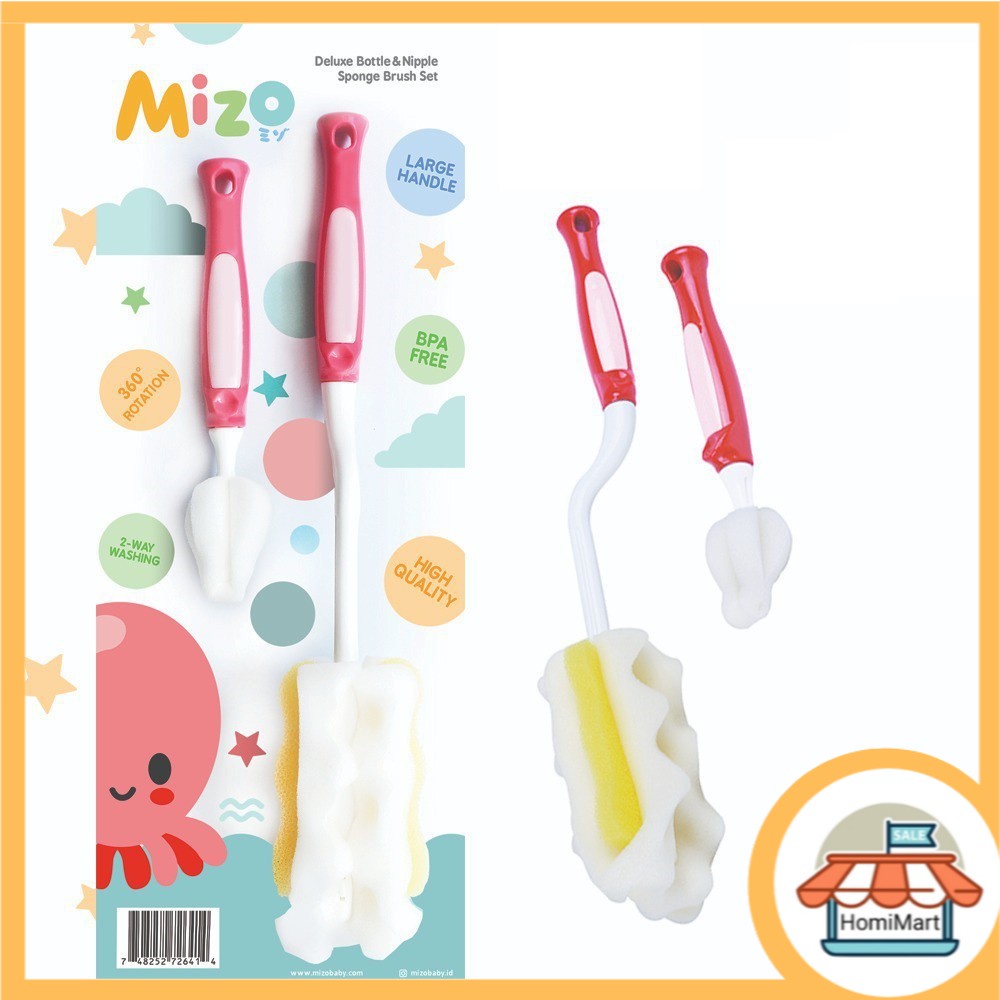 MIZO Deluxe Bottle and Nipple Sponge Brush Set / Sikat botol bayi 2in1