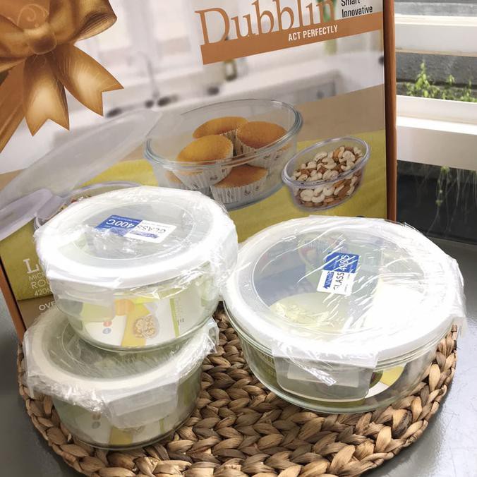 microwave glass food container round set /mangkok kaca tahan panas