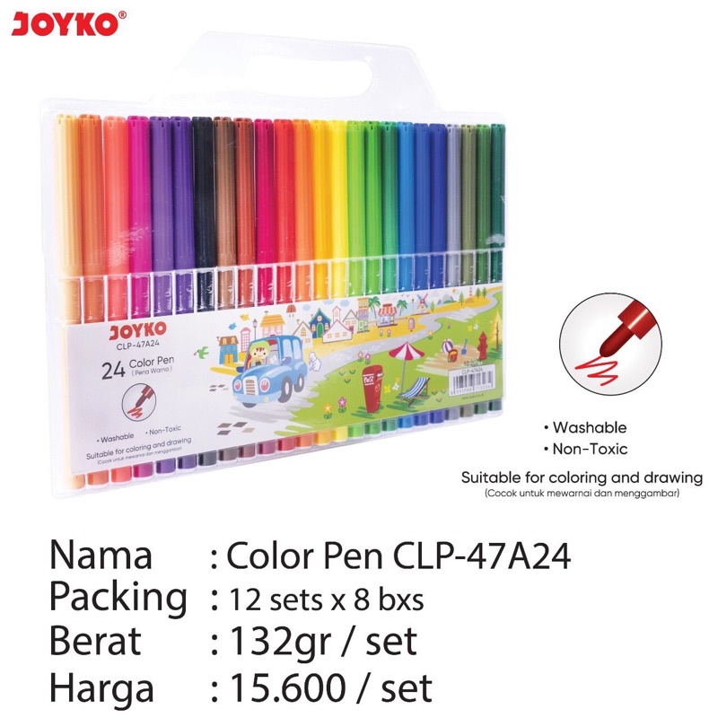 

Spidol Warna / Color Pen 24 warna Clp-47-A24 harga ekonomis murah Joyko