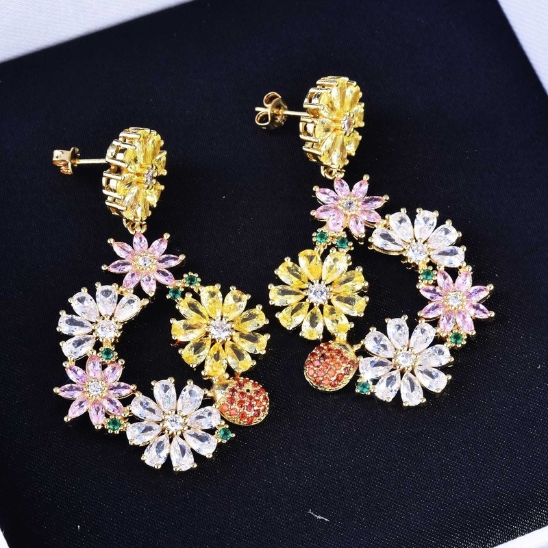 Beautiful All Match Inlaid Zircon Yellow Flower Earrings