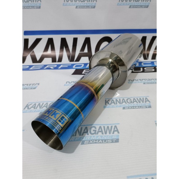 Knalpot Mobil HKS Racing Muffler Long Blue Bass Gahar Kering Nembak Full Stainless - Exhaust tip / U