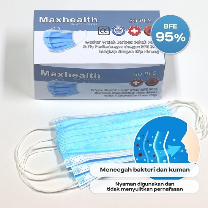 Masker 3 ply Earloop Disposable Mask / Masker Penutup Hidung 3 Ply