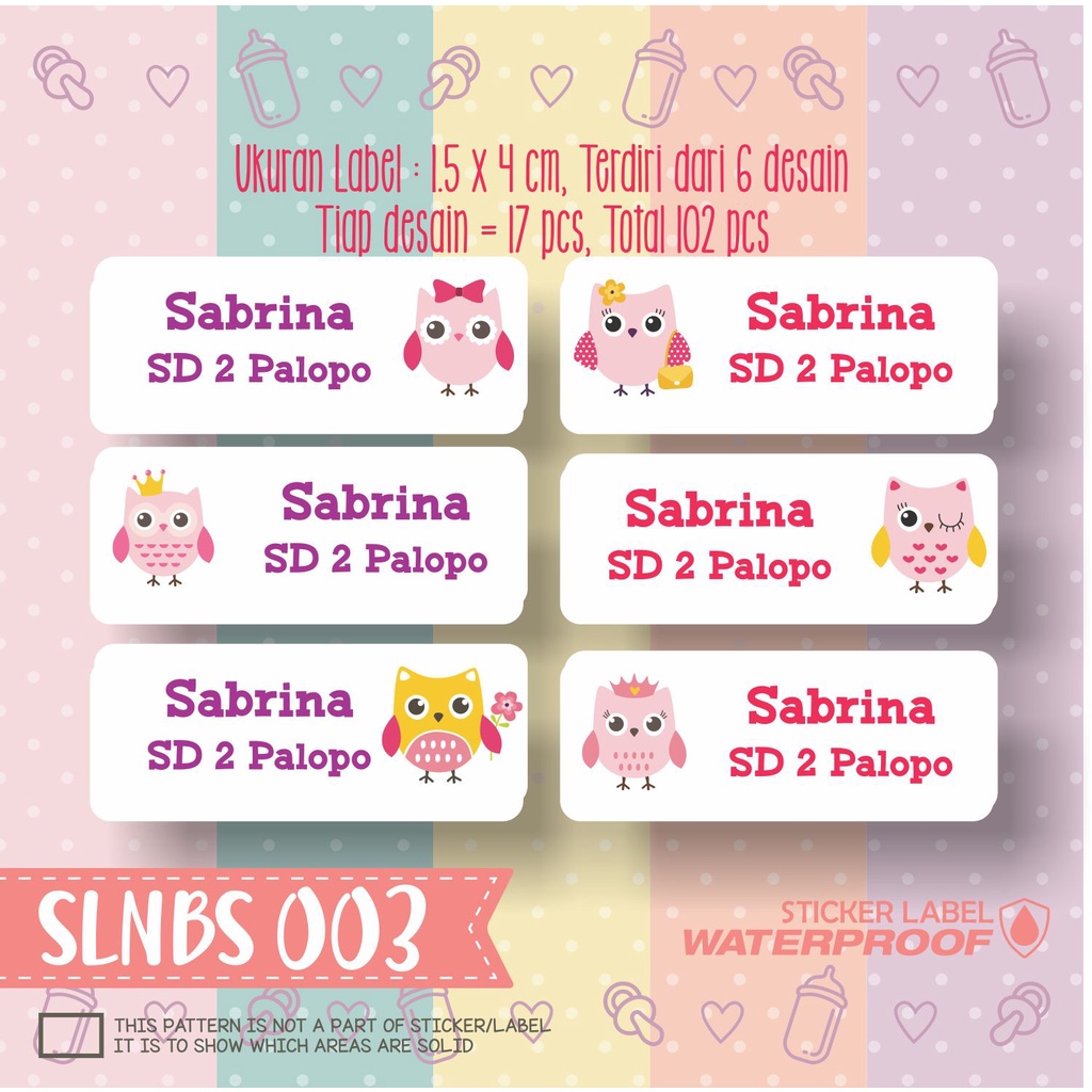 

stiker label nama anak kartun sticker anti air animal kue buah mahkota SLNBS 003