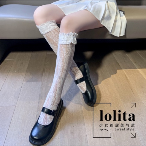 LS-03 Kaos Kaki Transparan Renda Putih White Lace Cute Lolita Cosplay Maid Jepang