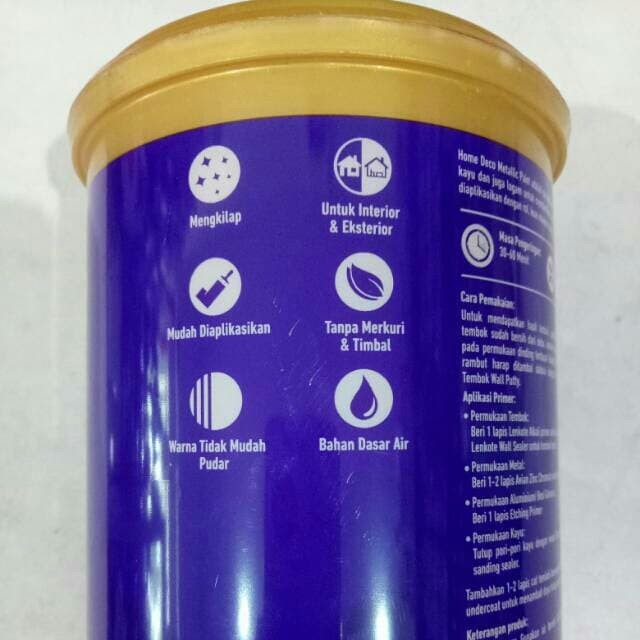 Cat Emas / Cat Warna Emas LENKOTE HOMEDECO METALLIC PAINT CAT BESI BETON GYPSUM KAYU WATER BASED